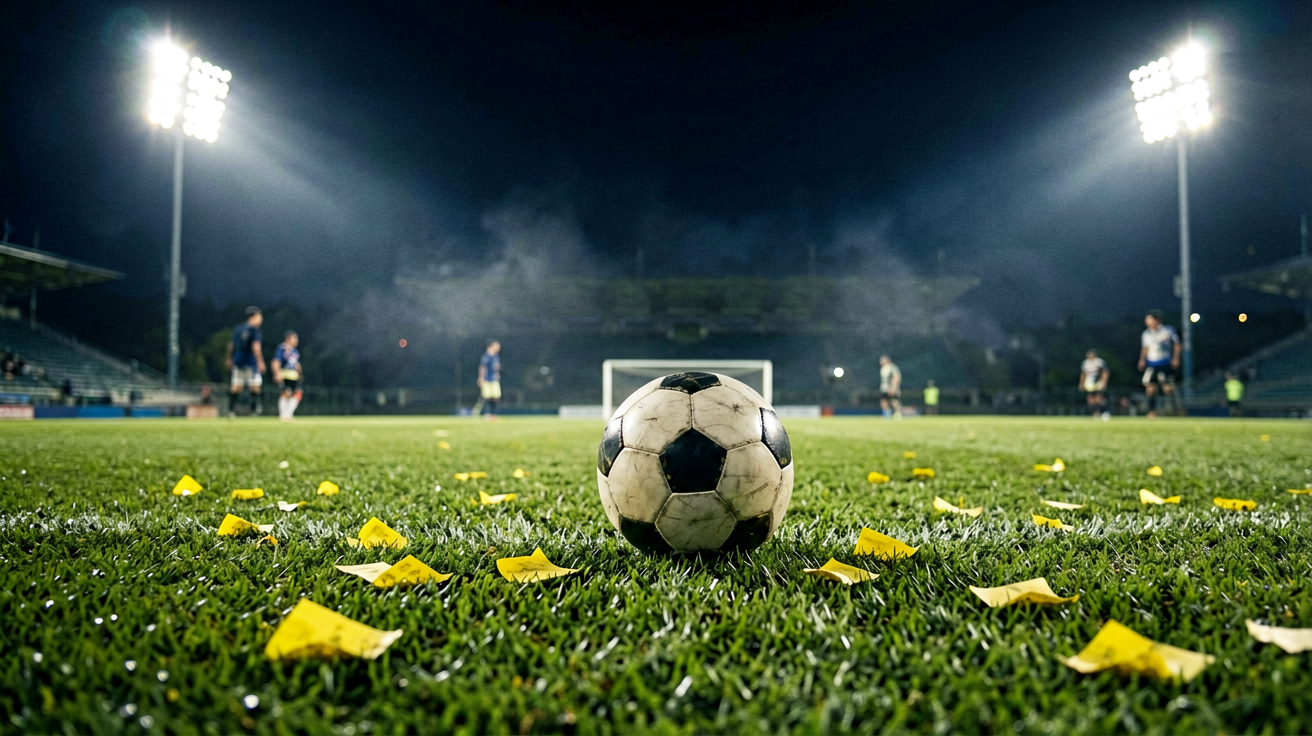 夜晚足球场灯光与草坪特写